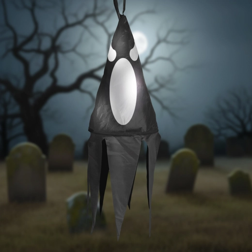 Halloween hanging light-up ghost decoration, black, with 10 colorful LEDs