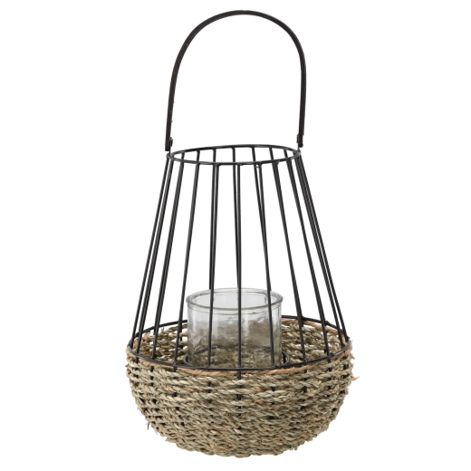 Metalni lampion crno-smeđi sa staklenom uloškom 30 × 47 cm