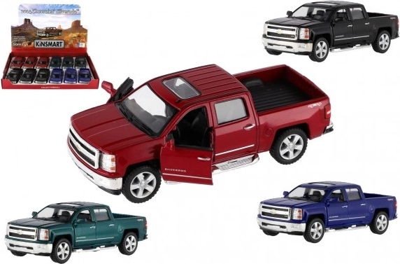Model autića Kinsmart Chevrolet Silverado 2014 s metalnom karoserijom, 1:46, 13 cm, povratni pogon, 4 boje