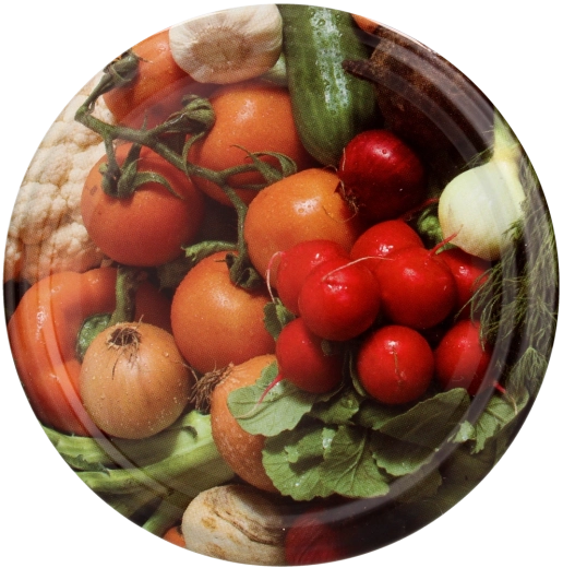 Metalni poklopac za konzerviranje RTS 82 mm s motivom rotkvica i mladog luka