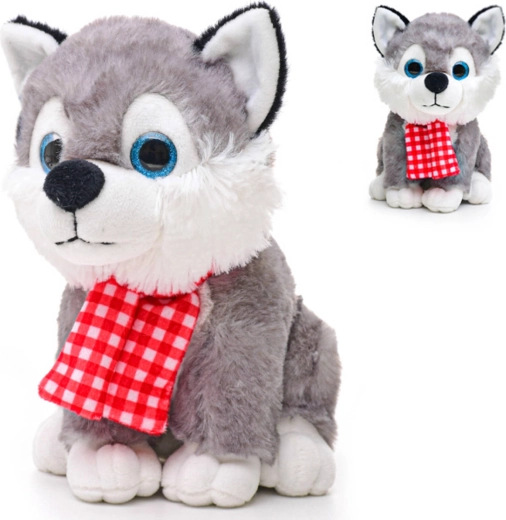 Plišana pas Husky sa šalom sa zvukom 22 cm - 1 komad