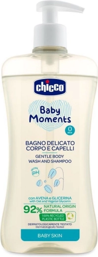 Chicco nježni šampon za kosu i tijelo Baby Moments 92 % prirodnih sastojaka 500 ml