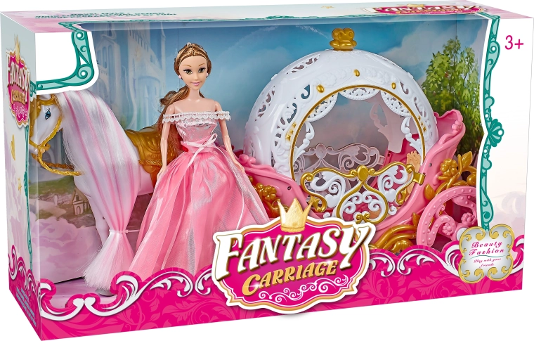 Čarobna ružičasta kočija s Pegazom i lutkom sa svjetlom i zvukom