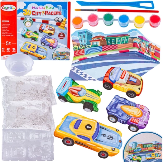 Color Day kreativni set za lijevanje i bojanje 3D trkaćih autića City Racers
