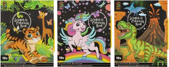 Set za struganje i bojanke za djecu – 10 listova s plastičnom olovkom