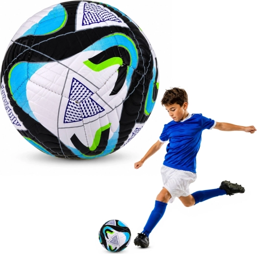 Trenažna nogometna lopta veličine 5 (22 cm) crno-plavo-zelena