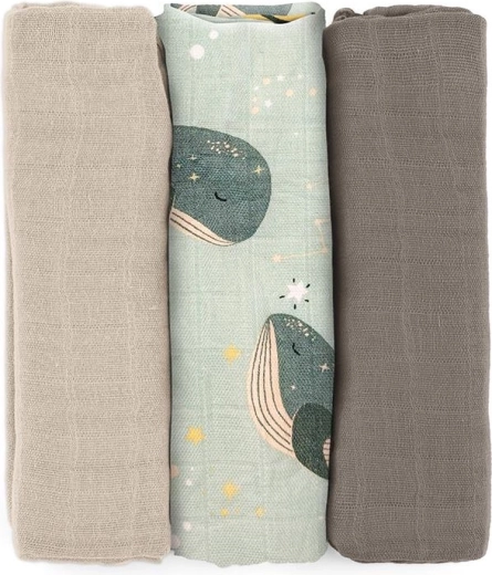 Petite&Mars bambusove muslinske pelene Moussy whale song 68 × 68 cm, 3 kom