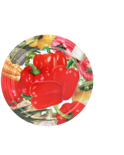 Poklopci za zimnicu 66 mm s motivom paprike, 4 kopče – pakiranje 1100 kom