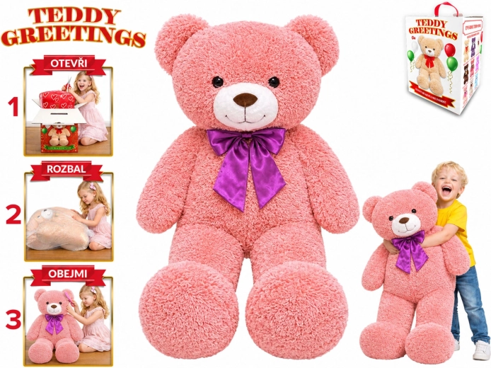 Teddy Greetings plush teddy bear with bow 120 cm pink - 1 piece