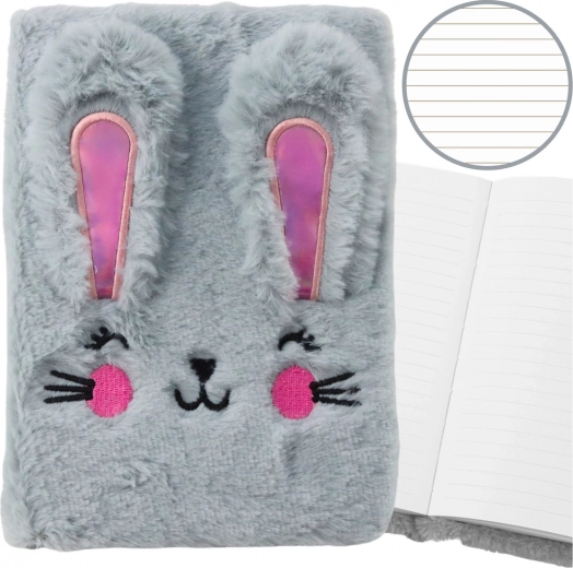 Plišani bilježnički A5 s plišanim zečićem, crtani, sivi