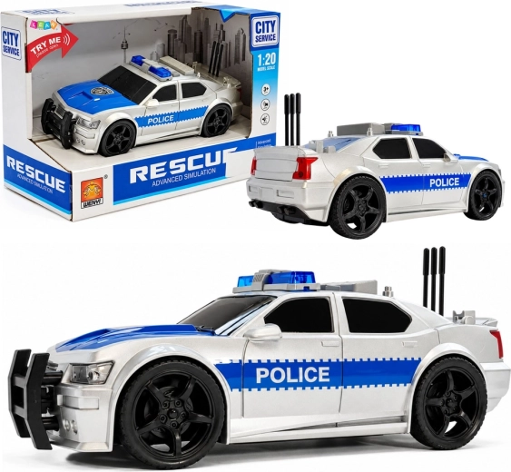 Battery-powered police car 1:20 with lights and sounds, silver