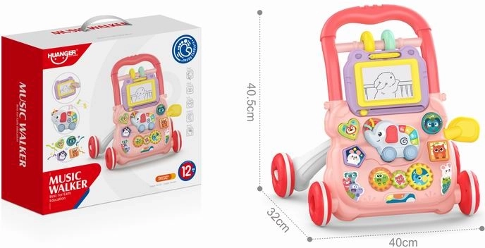 Guralica na guranje slonić s pločom za crtanje – ružičasta