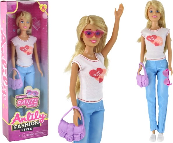 Lutka Anlily s dugom plavom kosom i dodacima – Bijela