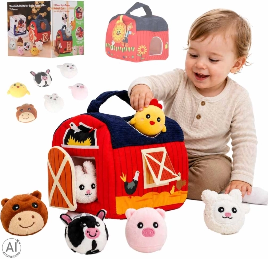 Plush sensory house – animal farm (7 pieces)