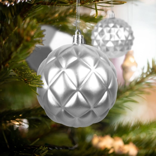 Set of silver Christmas tree ornaments, 6 pcs
