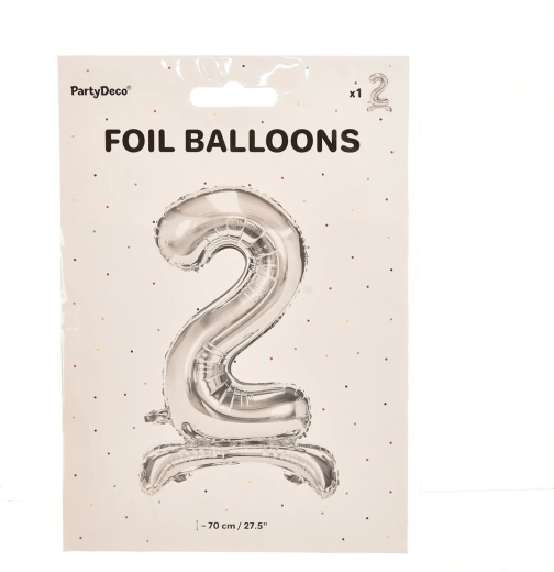 Folijski balon broj 2, samostojeći, srebrni, 70 cm