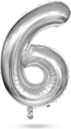 Birthday Foil Balloon Number 6 Silver, 40 Inches