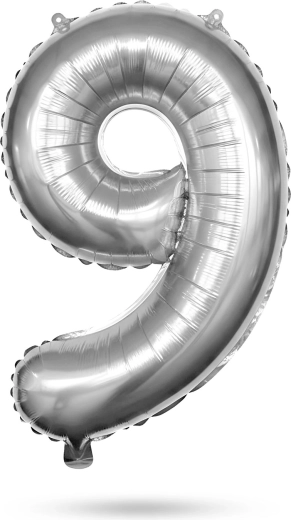 Silver Number 9 Birthday Foil Balloon, 78 cm