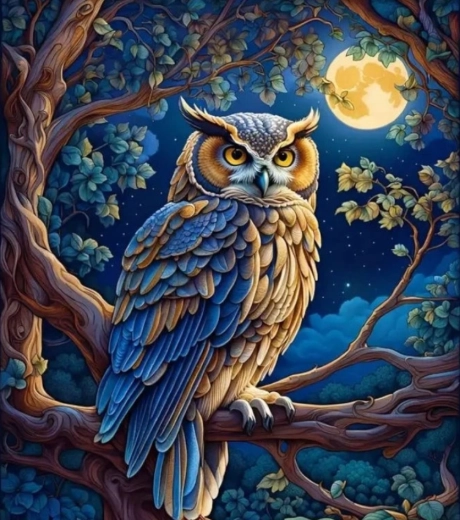 Dijamantno slikanje – sova za punog mjeseca 30 × 40 cm