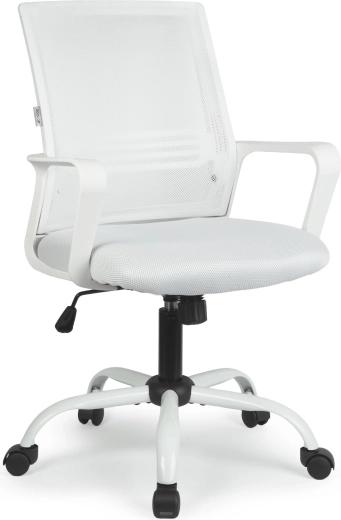 White Office Swivel Chair with Fixed Armrests