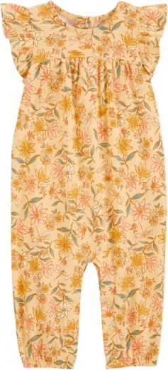 Žuti cvjetni kombinezon bez stopala s kratkim rukavima za djevojčicu