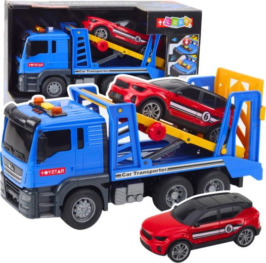 Toy tow truck with a car, lights and sounds