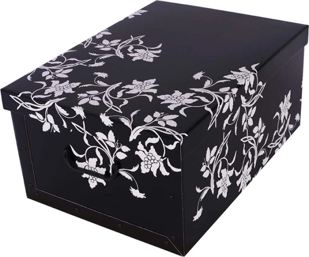 Kartonska maxi kutija za pohranu s baroknim cvjetovima, crna