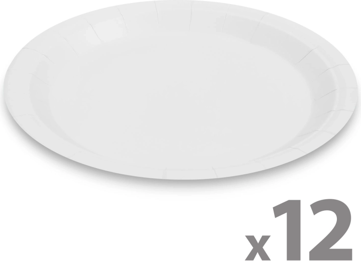Set of white paper plates, 23 cm, 12 pcs