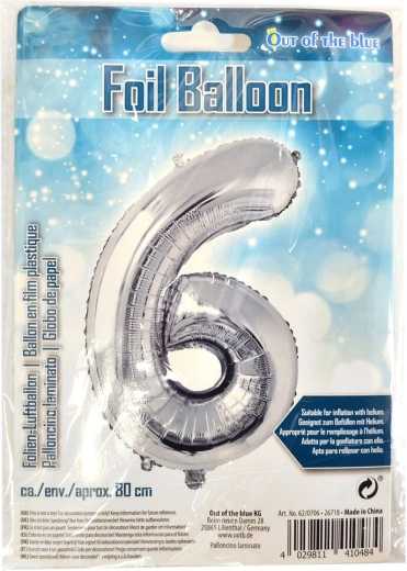 Folijski balon broj 6 srebrni 80 cm