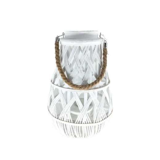 Bijeli pleteni lampion sa staklenom čašom 27 × 42 cm