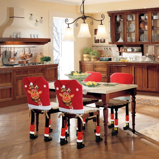 Christmas Reindeer Chair Decoration, Red/White - 1 Piece