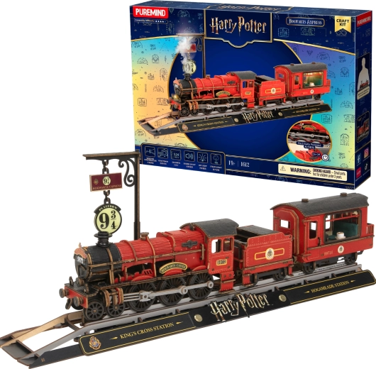 Puremind Harry Potter drveni 3D model vlaka Hogwarts Express sa svjetlom i zvukom