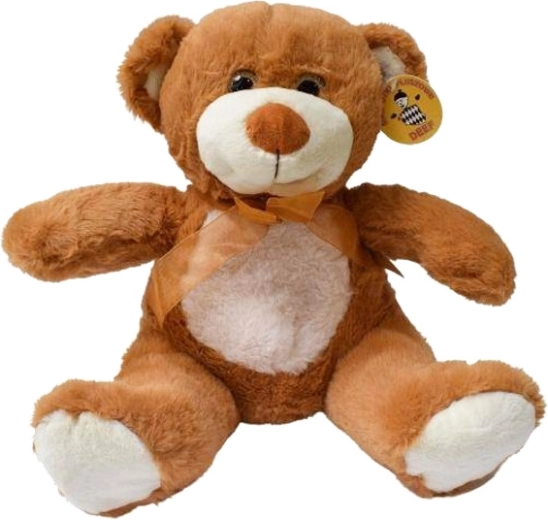 Plišani medvjedić sa svijetlim trbuščićem i smeđom til mašnom