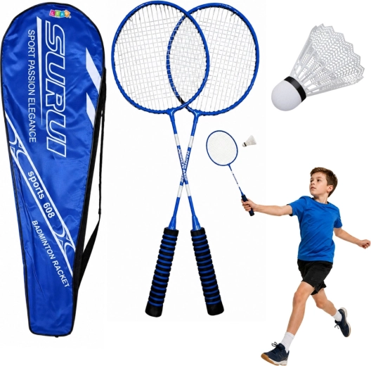 Set za badminton – 2 reketa, plastični loptica i torbica (plava)