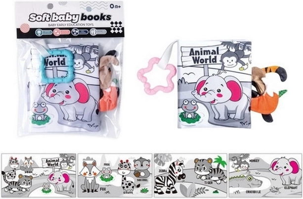 Crinkly high-contrast fabric baby book with animals