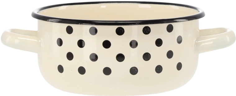 Emajlirani lončić s dvije ručke 1,5 l, 16 cm, bijeli s točkicama