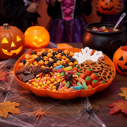 Orange Halloween pumpkin-shaped serving bowl
