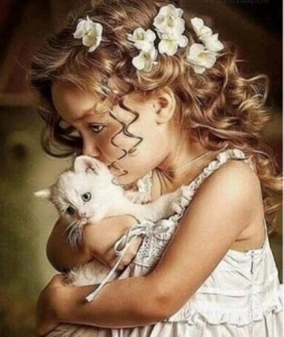 Dijamantna mozaika - Djevojka s mačićem