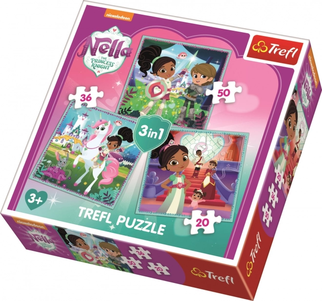 Trefl puzzle Nella, princeza vitezova – set 3u1 (20, 36, 50 dijelova)