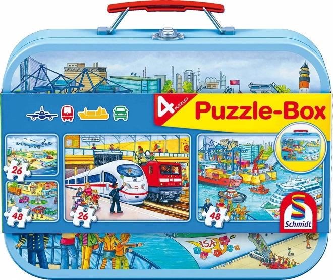 Puzzle promet 4u1 u limenom koferiću