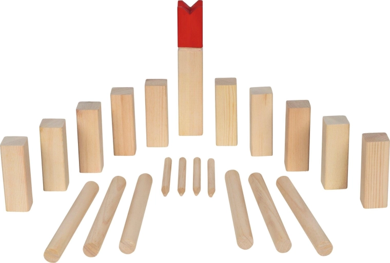 Outdoor Kubb game with cotton drawstring bag