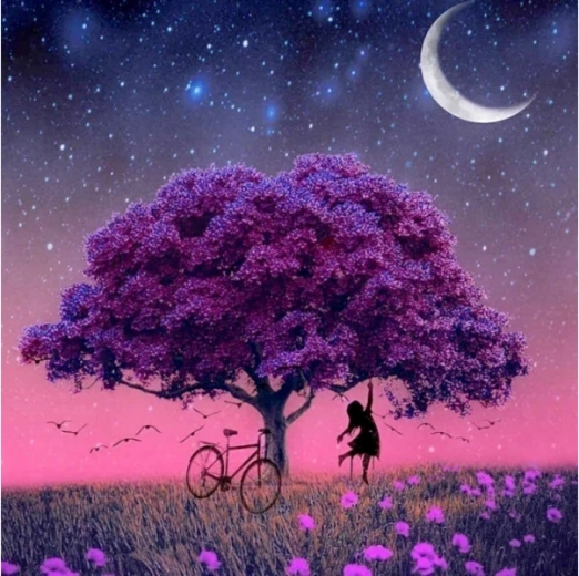 Diamond embroidery (diamond painting) purple landscape 30 × 30 cm
