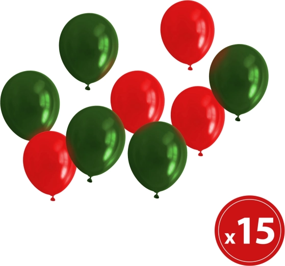 Set of metallic Christmas balloons, red-green, 15 pcs