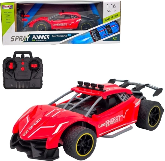 Crveni sportski RC trkaći auto s efektom dima