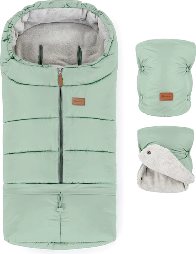 Zimski set Petite&Mars: vreća za kolica Jibot 3u1 i rukavice za kolica Jasie pale eucalypt