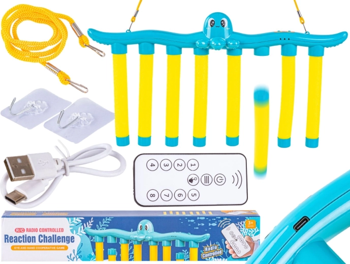 Fast Hands reflex game – catching falling sticks octopus blue - 1 piece