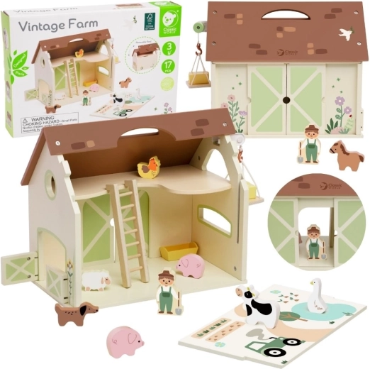 Classic World drvena vintage farma s figuricama, 17 dijelova