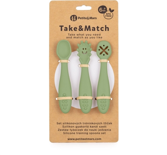 Petite&Mars silikonske trening žličice Take&Match sweet pea, 3 kom, 6 mj+