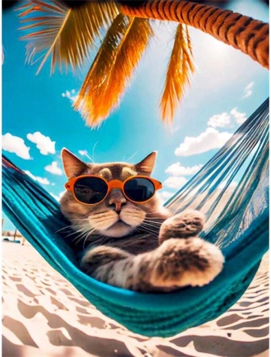 Dijamantno slikanje – mačka u visećoj mreži 30 × 40 cm