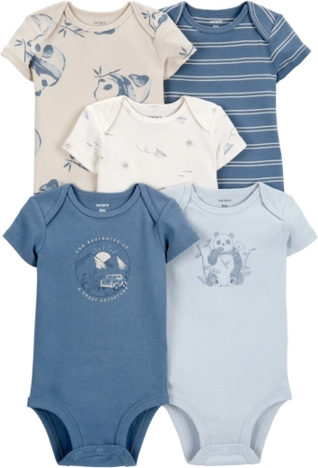 Carter’s short-sleeve bodysuits Blue Panda/Airplane for boys, 5 pcs, size 56